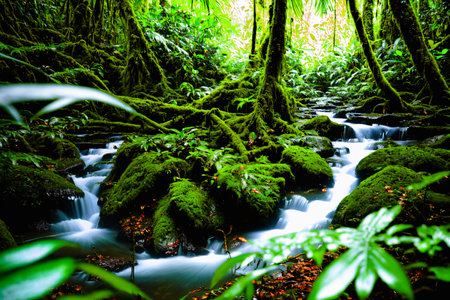 Beautiful waterfall in the rainforest of Costa Rica, Central Americaの素材