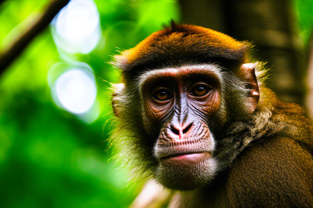 Portrait of a monkey in the jungle of Borneo.の素材