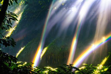 Rainbow in the rainforest of Kanchanaburi, Thailandの素材