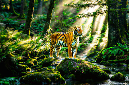 Siberian tiger in the jungle. Wildlife scene from nature.の素材