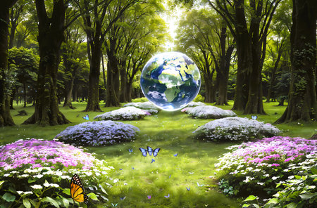 globe in the garden,concept of save the planet and environmentの素材