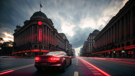 Traffic on Gran Via street in Madrid, Spainの素材