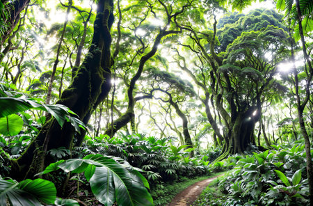 Hiking trail in the rainforest, Costa Rica, Central Americaの素材