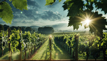 Vineyard in Tuscany, Italy. Landscape of vineyards at sunsetの素材
