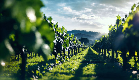 Vineyard in the morning. Vineyards in Tuscany, Italyの素材