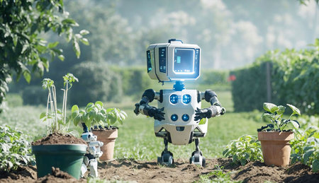 Robot working in the garden. The concept of work in the garden.の素材