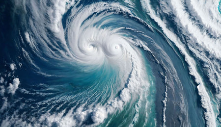 3d illustration of stormy ocean with white clouds and blue skyの素材