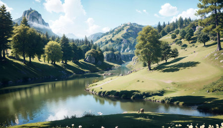 Beautiful mountain lake in the Dolomites, Italy. Summer landscapeの素材
