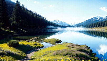 Mountain lake in the Carpathian mountains, Ukraine, Europeの素材