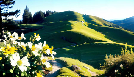 Beautiful spring landscape in the Carpathian Mountains, Ukraine.の素材