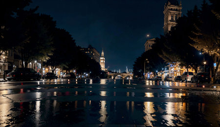 Night view of the streets of Barcelonaの素材