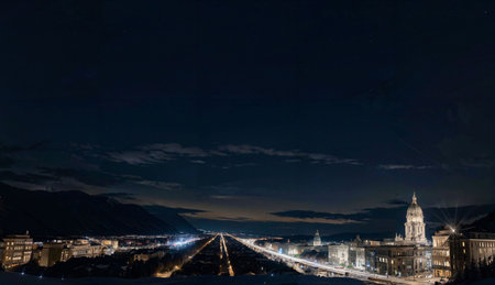 Panoramic view of the city of Salzburg at night, Austriaの素材