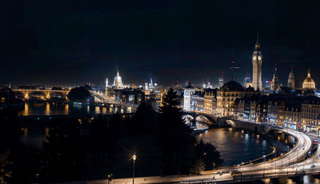 Panoramic view of Budapest at night. Hungary, Europe.の素材