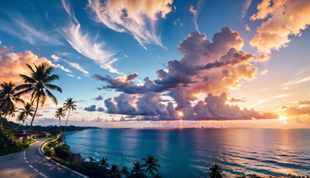 Beautiful view of the sea at sunset in the tropics.の素材