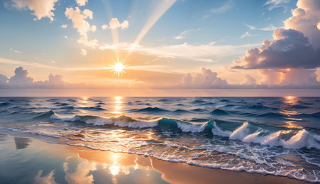 Sunset on the beach. Beautiful seascape. Panoramaの素材