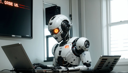 The humanoid robot working in the office.の素材