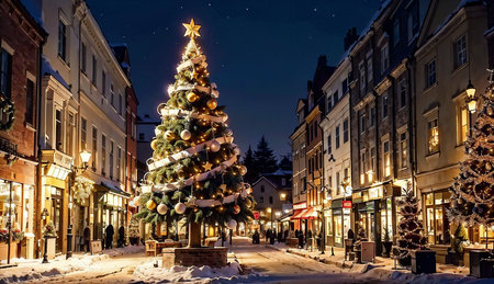 Christmas tree in the old town of Gdansk, Poland.の素材