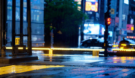 Rainy day in the city. Blurred background. Shallow depth of field.の素材