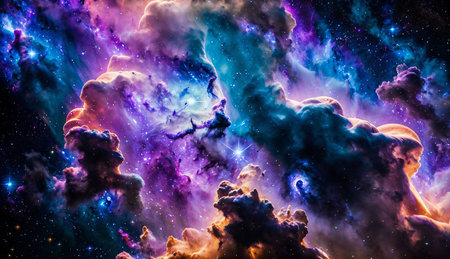 Cosmic space, stars and galaxies in outer space showing the beauty of space exploration.の素材
