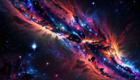 Abstract cosmic background with stars and nebula. Fractal art.の素材