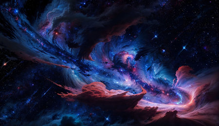 Futuristic space background with nebula, stars and galaxies.の素材