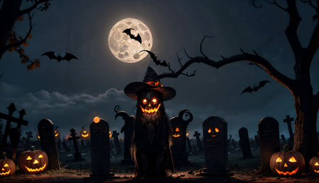 Halloween background with pumpkins and bats. 3d rendering.の素材