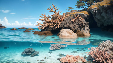Underwater view of tropical coral reef. 3D Rendering.の素材
