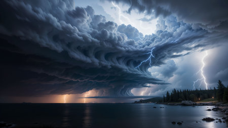 Thunderstorm over Lake Tahoe, California, United States of Americaの素材