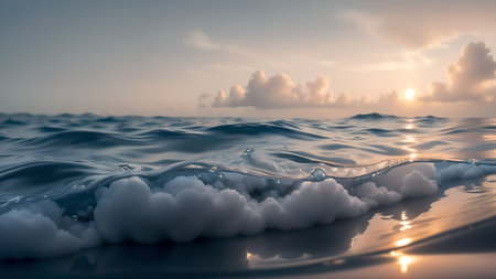 Sunset over the sea with clouds and waves. 3d renderingの素材