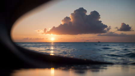 Beautiful sunset over the sea with clouds reflected in the water.の素材