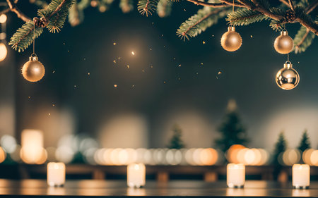 Christmas and New Year background with bokeh defocused lights and decorationsの素材