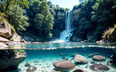 Beautiful waterfall in deep forest, Krka National Park, Croatiaの素材