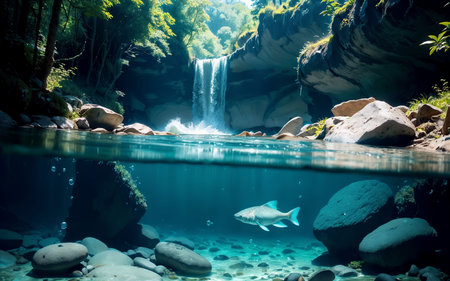 Waterfall in the deep tropical rainforest. Waterfall in Thailandの素材