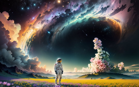 Astronaut against the backdrop of the planet. 3d renderingの素材