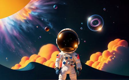 Astronaut in outer space against the background of the planet.の素材