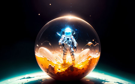 Astronaut inside a crystal ball. 3D Rendering.の素材