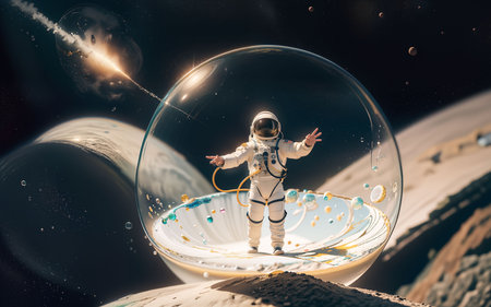 Astronaut in the outer space. Science fiction. Mixed mediaの素材