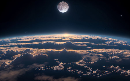 View of the planet Earth from space during a sunrise. 3d renderingの素材
