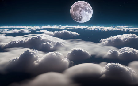 beautiful night sky with clouds and full moon. 3d illustrationの素材