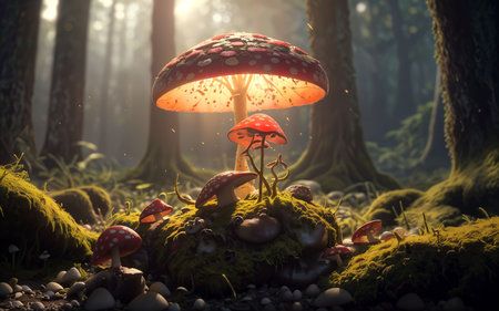 Enchanted Amanita Muscaria Forest: A Fungal Wonderlandの素材