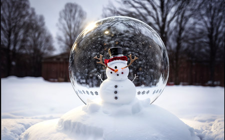 Snowman in a glass ball. Christmas and New Year concept.の素材