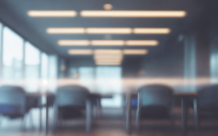 Blurred image of conference room interior for background usage. Toned.の素材
