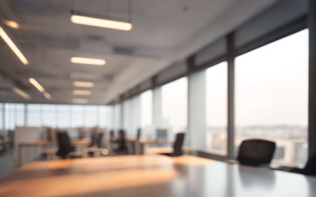 Blurred background of modern meeting room with panoramic window.の素材