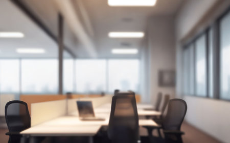 Interior of a modern conference room. 3d rendering mock up blurred backgroundの素材