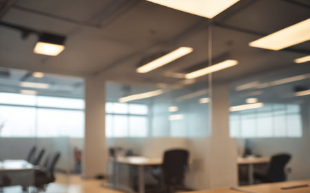 Blurred image of modern office interior for background usage. Intentionally blurred post production for bokeh effect.の素材