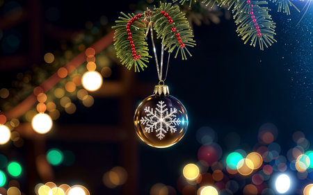 Christmas and New Year holidays background. Christmas tree decoration with bokeh lights.の素材