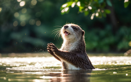 European small clawed otter (Lutra lutra) in waterの素材