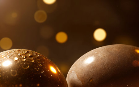 golden christmas balls on bokeh background with copy spaceの素材