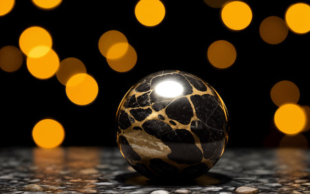 Glass ball on a black background with bokeh. 3d renderingの素材