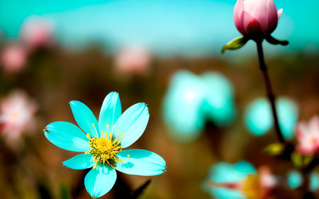 Beautiful spring flowers on a background of the blue sky. Spring flowers.の素材